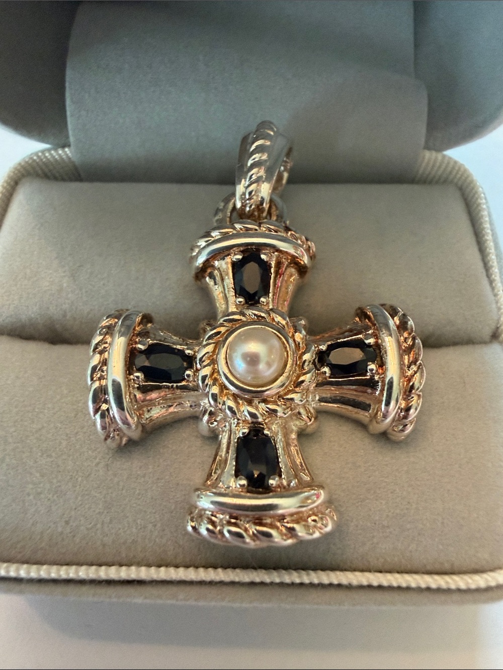 Judith Ripken Vintage Cross Pendant Saphire and Pearl Accent